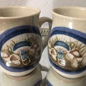 Set of Otagiri Ceramic Blue Mushroom Mugs